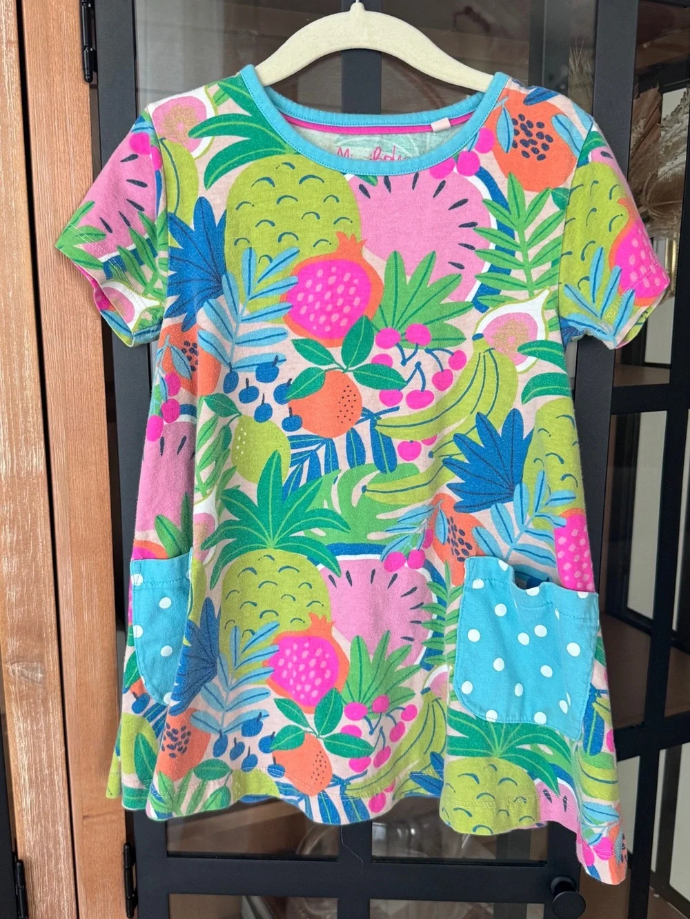 Mini Boden fruits dress tee Short Sleeve Print Tunic Tickled Pink Tropical girls